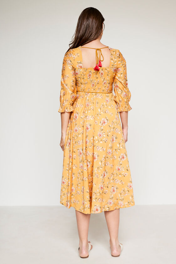 Mustard Floral Flared Dress, Mustard, image 5